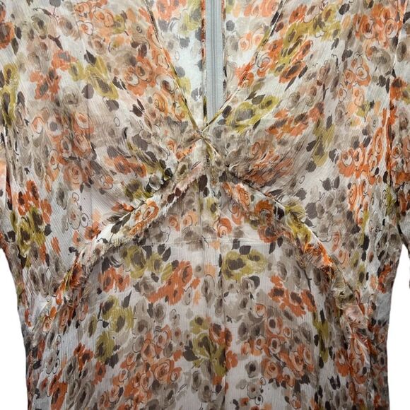 L'AGENCE Orange Fall Floral Print Knee-Length Midi Dress - Picture 9 of 16